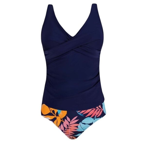 Cupshe Small 2 Piece Tankini Blue V-Neck Top Floral Mid Rise Bikini Bottoms - Picture 3 of 8